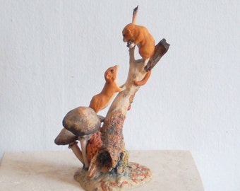 Victor Hayton 1976 issue ~ Border Fine Arts "Dormice", model No. L07 by Victor Hayton, Red/Brown Mice on Branch  Ltd. edition No. 489 /500,