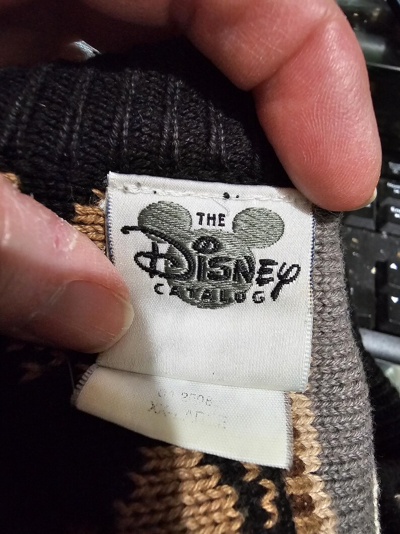 vintage des années 90 DISNEY Mickey Mouse impression taille XXL Style COOGI pull ~ Mickey Mouse des années 1990 bronzage, marron, crème Coogi 3D Style ras du cou image 16