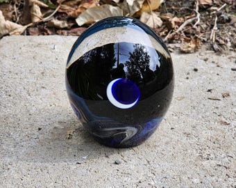 Vintage 1996 Robert Burch Art Glass Paperweight - Crescent Moon Series - Signed Studio Glass, Brandywine Glassworks Vermont