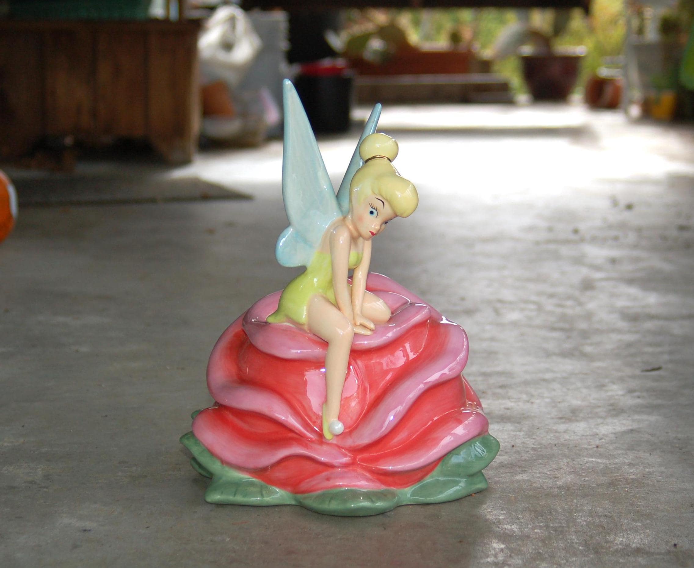 HTF Disney Parks Tinkerbell on a Rose Ceramic Cookie Jar, RARE