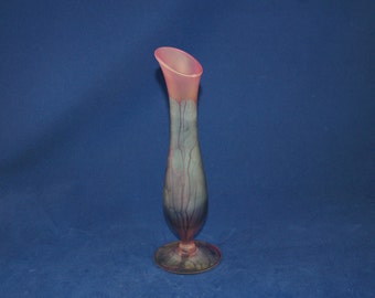 Vintage Rueven Glass 8.5" Bud Vase ~ Hand Painted by Nouveau Art Glass Co. with Original Label ~ Made in USA ~ 1980's ~ Excellent Condition