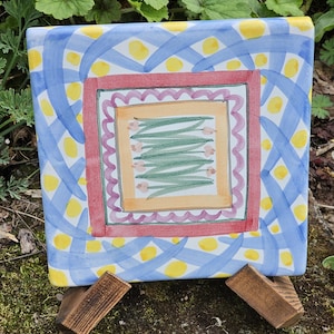 MacKenzie Childs Pottery 1983 Aalsmeer Tulip Ceramic Tile Trivet 8" * 8" Hot Plate ~ EUC