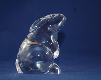 Vintage Baccarat Crystal Beautiful Bright Sitting Rabbit, Bunny, Hare Figurine; Ears Back ~ Double Marked ~ Excellent Condition