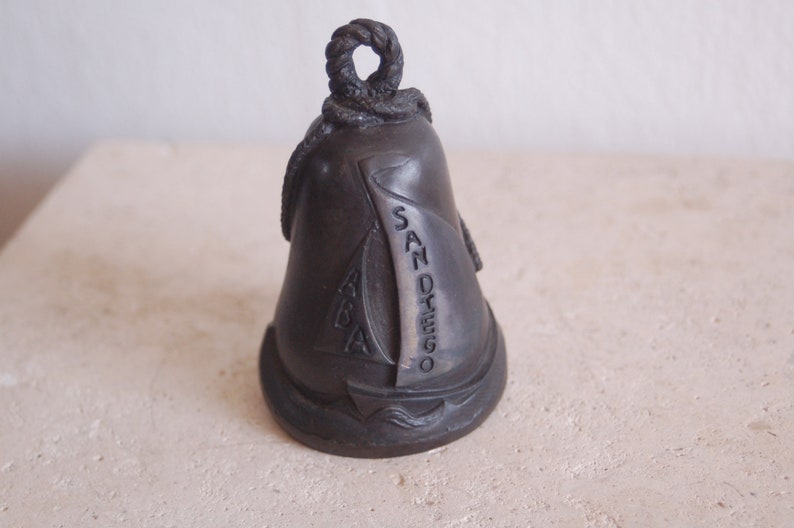 Bronze Bell from the American Bell Association's 1994 San Diego Convention Featuring a Ship at Sea, Rope Topper and Anchor Charm Nice Sound image 1