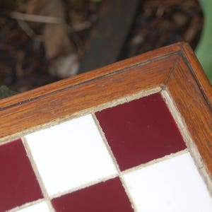 Hand Crafted, Framed, Folk Art, Inlaid Tile, Signed, Dated, Primitive, Chess Board 1954 Signed and Dated Brown & White Tile Chest Board image 4