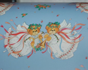 Lucy Rigg Angelic Christmas Bears Playing the Harp & Horn Wrapping Paper ~ Vintage Anthropomorphic Bear Angels Gift Wrap, Current Gift Wrap