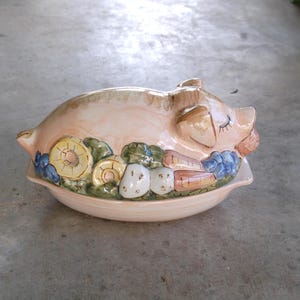 Louisville steengoed grote serveerschaal met varken - Louisville Pottery - Highland Louisville KY, Family Gathering, Christmas Dinner EUC