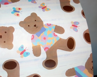 New Old Stock Teddy Bears & Butterflies Gift Wrap, 1986 Teddy Bears w/ Butterflies New  Wrapping Paper, Current Gift Wrap, 24" * 30" Sheet