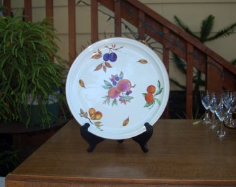 1961 Royal Worcester Evesham 13 "Runde, goldfarbene Steinobst-Porzellanplatte / Servierplatte ~ Made in England
