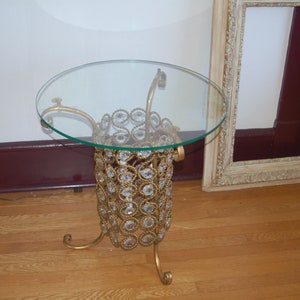 Banci Firenze Hollywood Regency Italian Unique Illuminated Glass Topped Table w/ Gilt Metal & Crystal Prisms 60s Rare Italy Lead Crystal image 2
