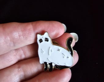 Cute Ghost Cat Enamel Pin • Spooky Halloween Black Cat Lapel Badge • Kawaii Ghost Costume Cat Brooch • Backpacks, Jackets & Hats