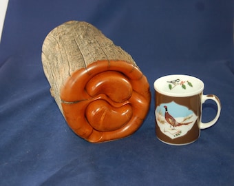 Paul Brimhall Beautifully Handcrafted Green Lined Yin & Yang Shaped 2 Drawer Log Style Carved Wood Jewelry / Trinket / Treasure Box ~ EUC