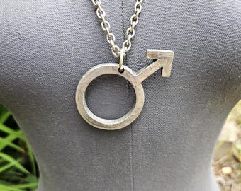 Anders Andersen (AA Denmark) 1970's Signed Modernist Mars (Male) Pewter Pendant Necklace on Chain
