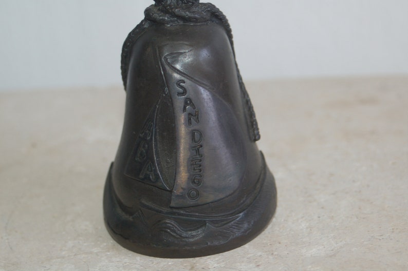 Bronze Bell from the American Bell Association's 1994 San Diego Convention Featuring a Ship at Sea, Rope Topper and Anchor Charm Nice Sound image 2