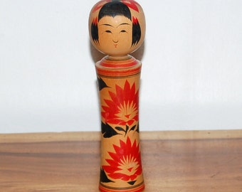 Kokeshi Japanese 8" Wooden Doll Artist Signed Ningyo