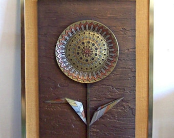 Giovanni Schoeman 1975 Cold Cast Bronze Abstract Sunflower / Face Flower Sculpture Wall Hanging ~ Rare, Large, Stunning