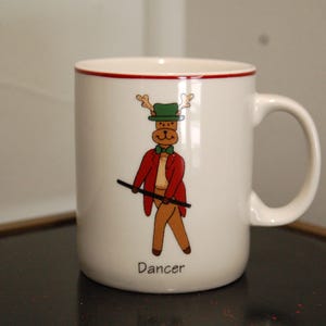 Dansare Tomtens Renmugg LTD Commodities LTD Inc. ~ Julmorgon Varm Choklad / Kaffemugg ~ Juldekor Vit Elefant Gåva EUC