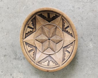 1930s Chip Carved Wood Bowl - Signed Seattle Broadway High School Folk Art Project - Hand Carved Geometric Star Motif, PNW History