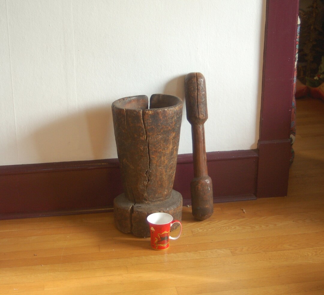 Vintage Japanese Wooden Rice Pounder Bowl & Pestle ~ Hand