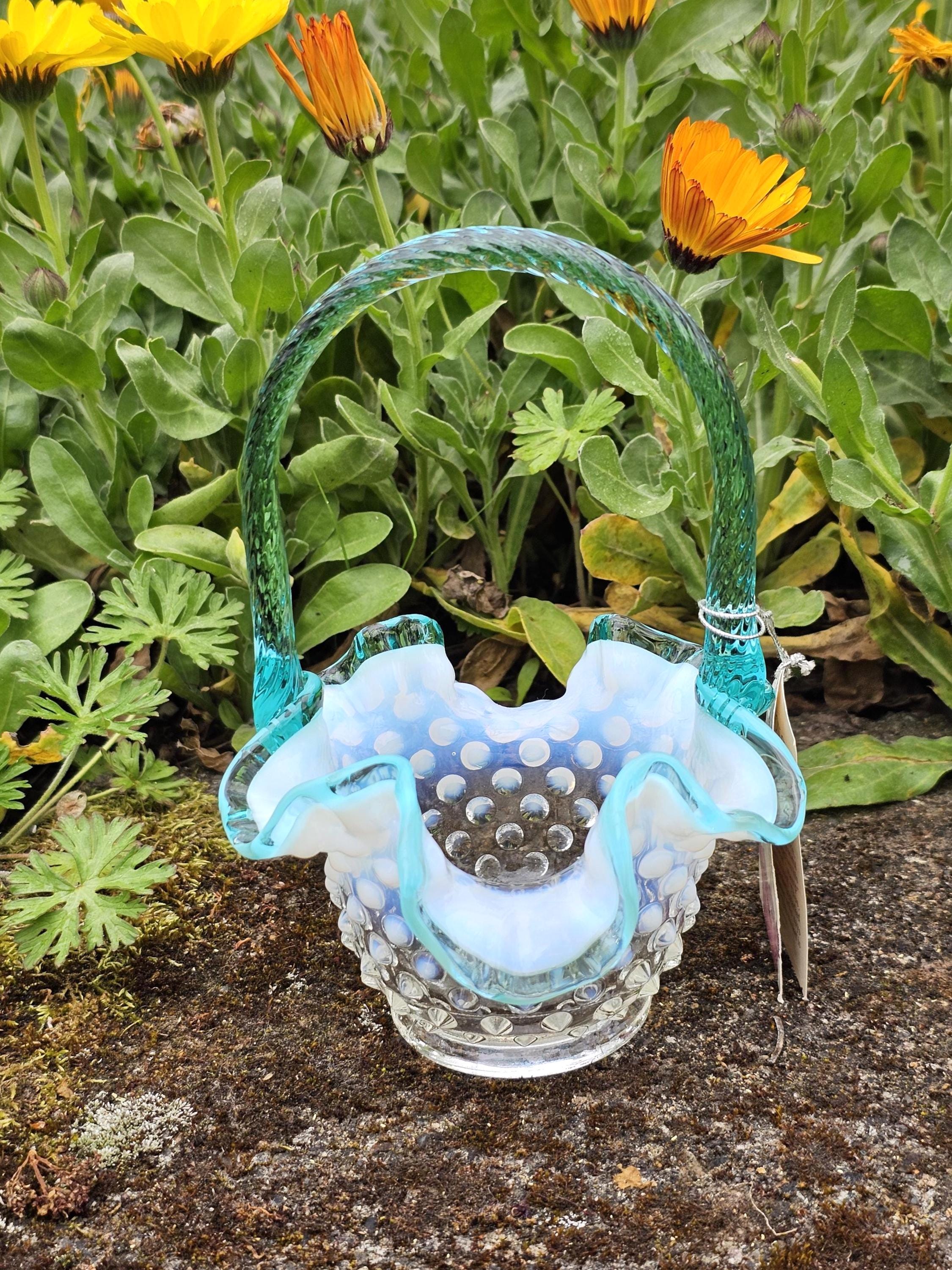 フェントン ピーコックグリーン オパールセントホブネイル 持ち手付きバスケット Fenton Green Hobnail Basket - Etsy