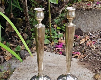 Vintage Pair Sleek, Tapered Sterling Silver 9.5" tall weighted / reinforced Candlesticks