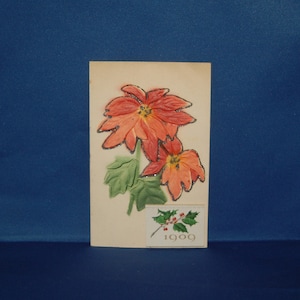 Kerstmis / Nieuwjaar 1909 Groet met reliëf Glittered Poinsettia Applique / Nieuwigheden Ansichtkaart / Postkaart w 12 maand toegepaste kalender