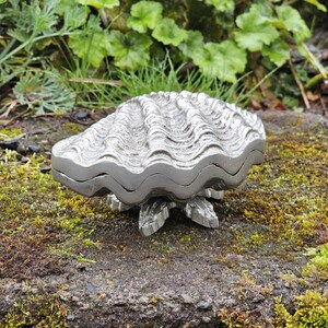 Antique / Victorian Double Clamshell Trinket Box, Velvet Lined Cast Steel Footed Double Clamshell Trinket Box