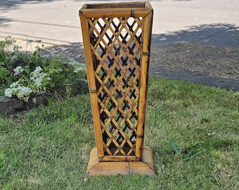 Halverwege de eeuw modern handgeweven rooster rotan bamboe 25" t paraplubak, jaren 1940-1970