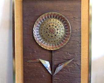 Giovanni Schoeman 1975 Cold Cast Bronze Abstract Sunflower / Face Flower Sculpture Wall Hanging ~ Rare, Large, Stunning