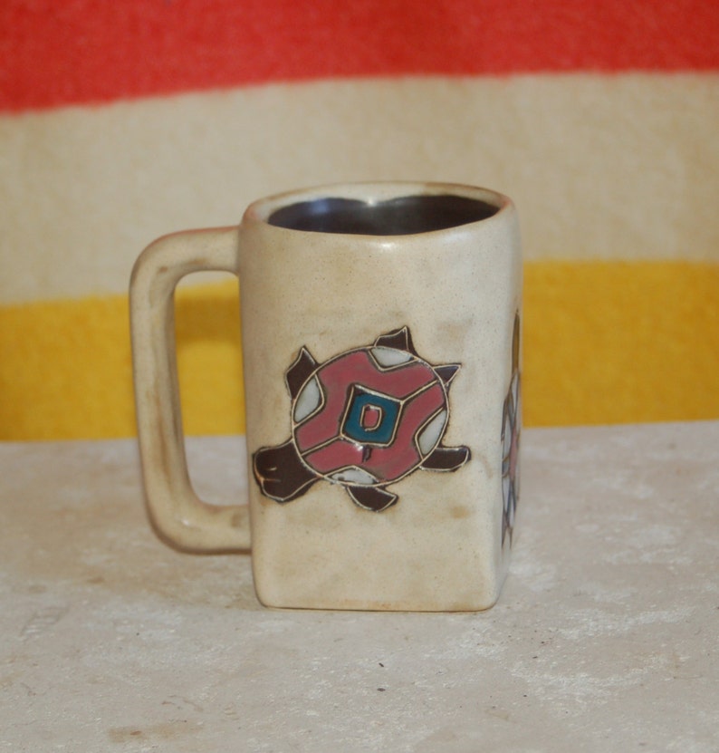 Turtle Spirits / Turtle Totem Square Mara Mexico 12 oz. Pottery Mug 3 Turtles Spirit Designs Mara Mexico Pictorial Mug image 1