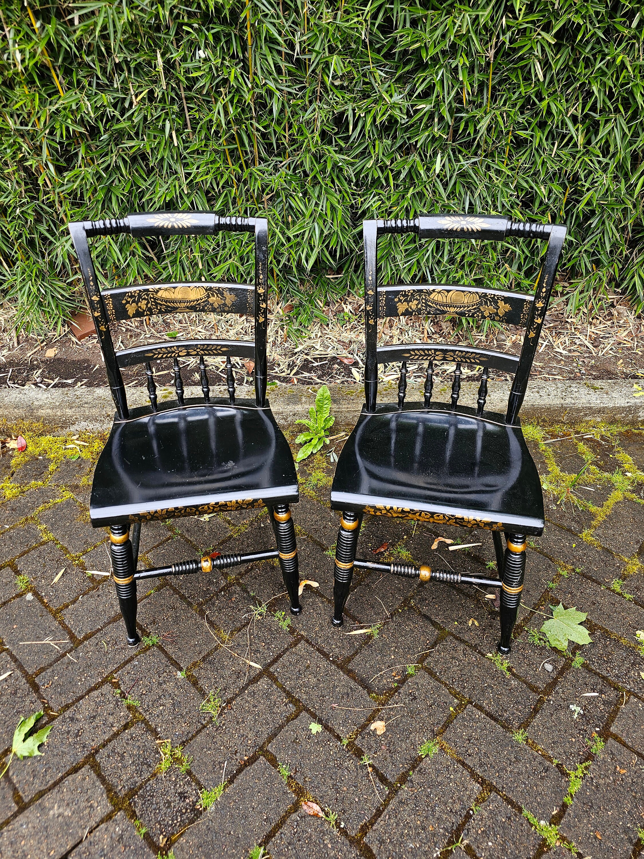 Pair Nichols Stone Early 20th Century Black W Fall Patterns Gold Stenciled Hitchcock Chairs Side Chairs Farm Chairs W Label and Incised Etsy