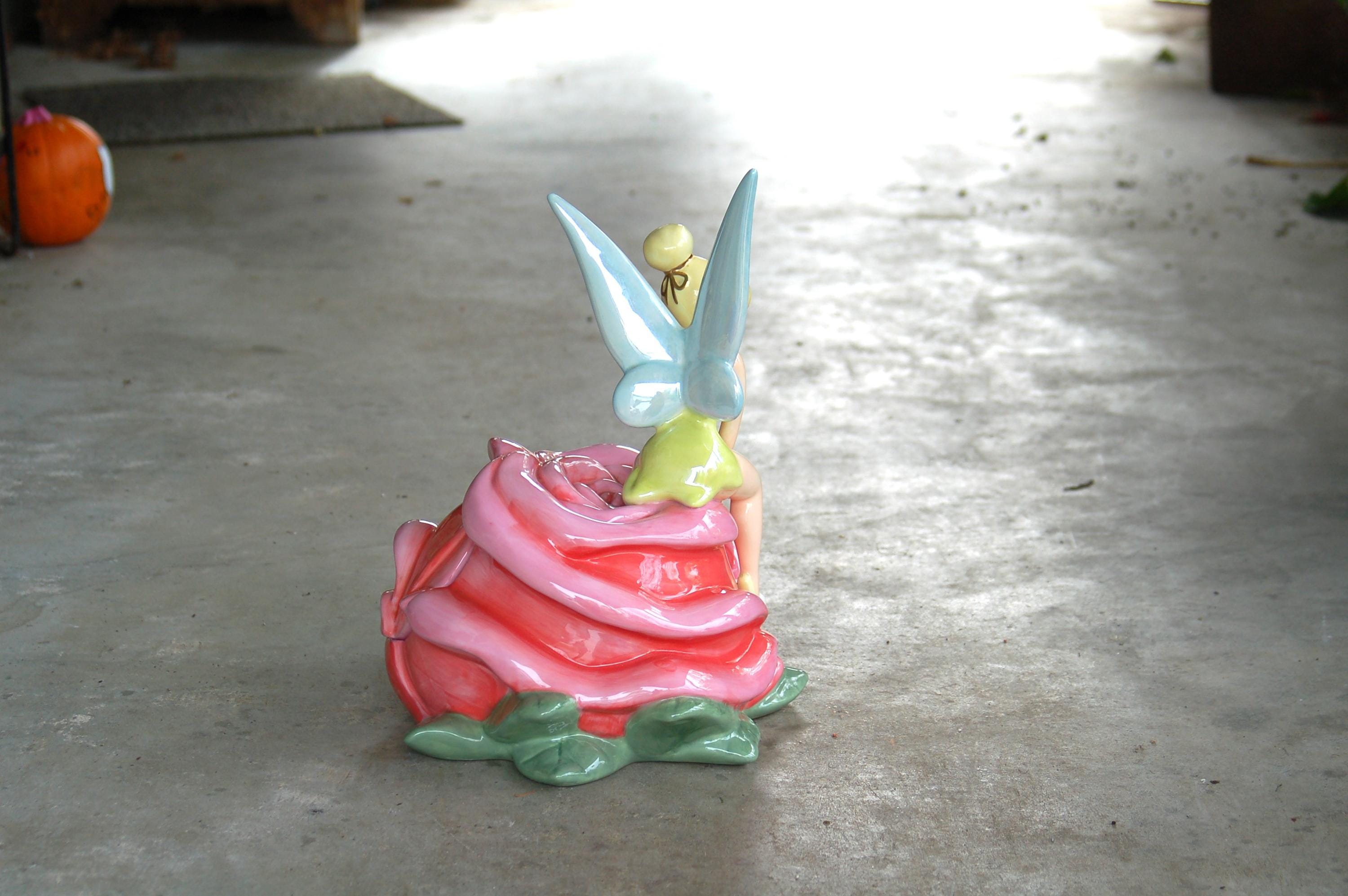 HTF Disney Parks Tinkerbell on a Rose Ceramic Cookie Jar, RARE