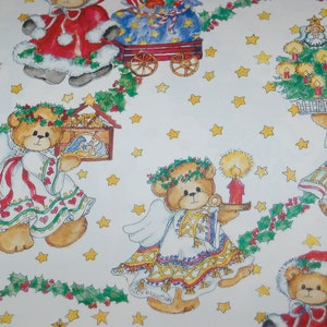 Lucy Rigg Angelic Christmas Bears w/ Chrismas Gifts, Christmas Icons & Christmas Trees Wrapping Paper Anthropomorphic Bear Angels Gift Wrap