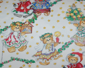 Lucy Rigg Angelic Christmas Bears w/ Chrismas Gifts, Christmas Icons & Christmas Trees Wrapping Paper Anthropomorphic Bear Angels Gift Wrap