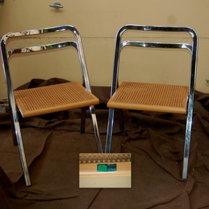 2 Italian Chrome Clio Folding Chairs w Beech Framed Vienna Straw Seats by Giorgio Cattelan for Cidue, 1970s ~ Old Luxury Edition ~ ON SALE