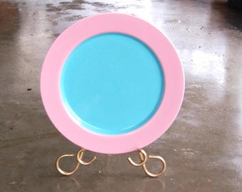 Vtg Lindt Stymeist 1980s Colorways 2 tone Pink Rim with a Turquoise Center 11" Large Dinner Plate ~ Lindt Stymeist Colorways Dinner Plate VG
