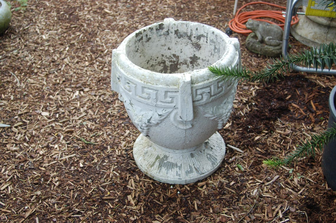 Antique footed cement Urn Jardiniere Pedestal Planter Etsy
