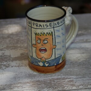 Tom Edwards Pottery The Boss From Hell Porcelain Art Pottery Mug Wallyware Wally Ware Comic 1990's Excellent Condition image 4