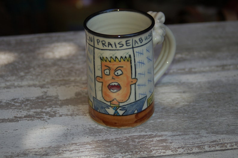 Tom Edwards Pottery The Boss From Hell Porcelain Art Pottery Mug Wallyware Wally Ware Comic 1990's Excellent Condition image 4