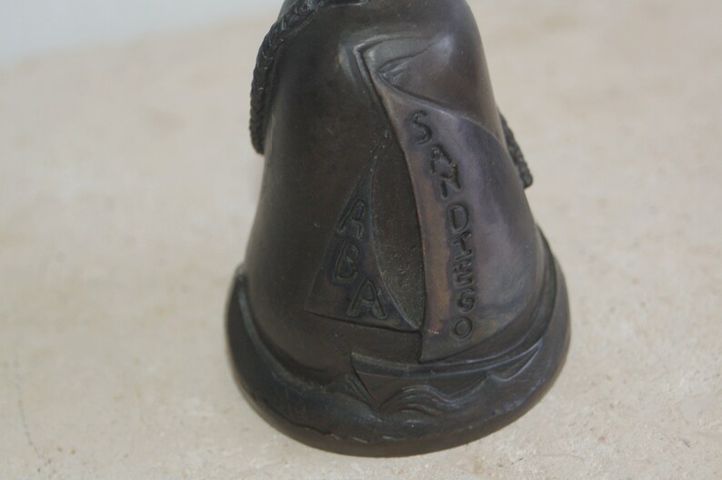 Bronze Bell from the American Bell Association's 1994 San Diego Convention Featuring a Ship at Sea, Rope Topper and Anchor Charm Nice Sound image 3