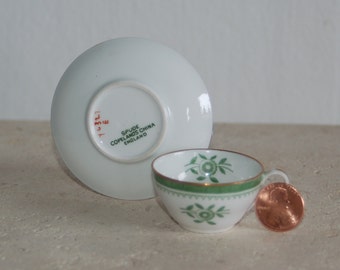 Spode Green Gloucester Y6327 Bone China Miniature Cup and Saucer Set ~ English Bone China Miniature Cup & Saucer Set ~ Collectible Miniature