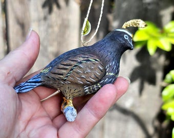Vintage Papier-Mache California Quail Ornament, Hand Painted Recycled Newspaper Folk Art Bird, Mid Century Christmas Decor, Made Philippines