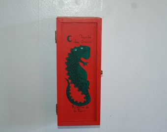 1999 Jose Cuervo Reserva de la Familia Art Box by Mexican Artist Leonardo Gutierrez Romero ~ Red Box w/ Green Iguana, Watermelon & Birds