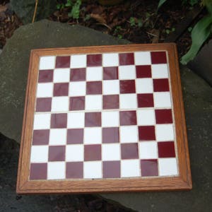 Hand Crafted, Framed, Folk Art, Inlaid Tile, Signed, Dated, Primitive, Chess Board 1954 Signed and Dated Brown & White Tile Chest Board image 1