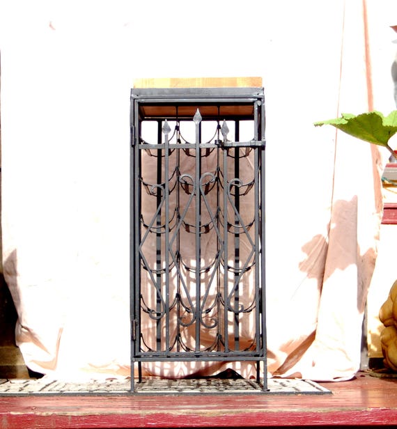 Spanish Revival Hand Crafted Wrought Iron Cutting Board Floor Wine Safe Spanish Colonial Style Wrought Iron And Cutting Board Wine Rack