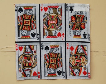 Vintage Rare Lee Jofa "Full House" Royalty Face Playing Cards 19" * 19" Gold / Red Epingle Sample Fabric ~ Pillow? Framed? Seat? Card Room?