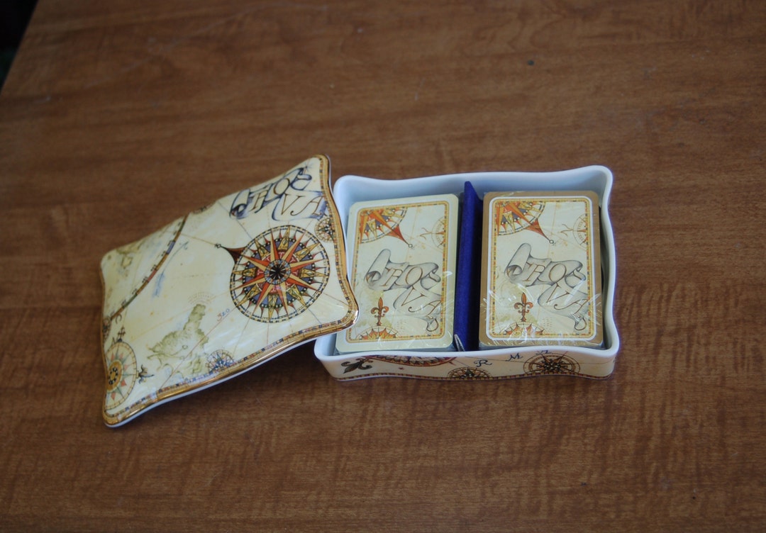 Wedgwood ATLAS Double Deck Playing Card Box W/ Lid & Sealed Matching ...