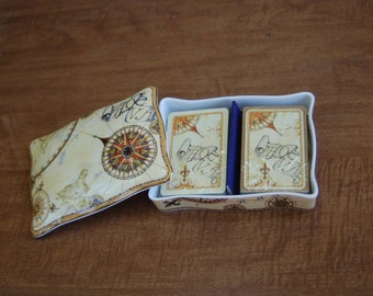 Wedgwood ATLAS Double Deck Playing Card Box w/ Lid & Sealed Matching Atlas Playing Cards ~ Made in England ~ Discontinued Excellent
