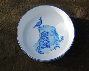 Lynn Chase Shangri-La Child's Bowl ~ Hand Signed & Dated (1993) in Golden Ink ~ Peacocks, Tigers, Rabbits and Deer ~  Excellent Condition