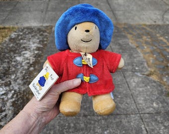 Vintage 90s Eden Toys My First Paddington Bear Plush 9” with Original Tags ~ Red Coat Blue Hat Stuffed Animal